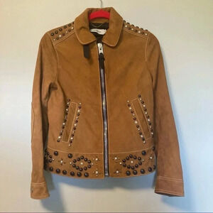 NWOT Coach lamb suede  studs tan cognac jacket